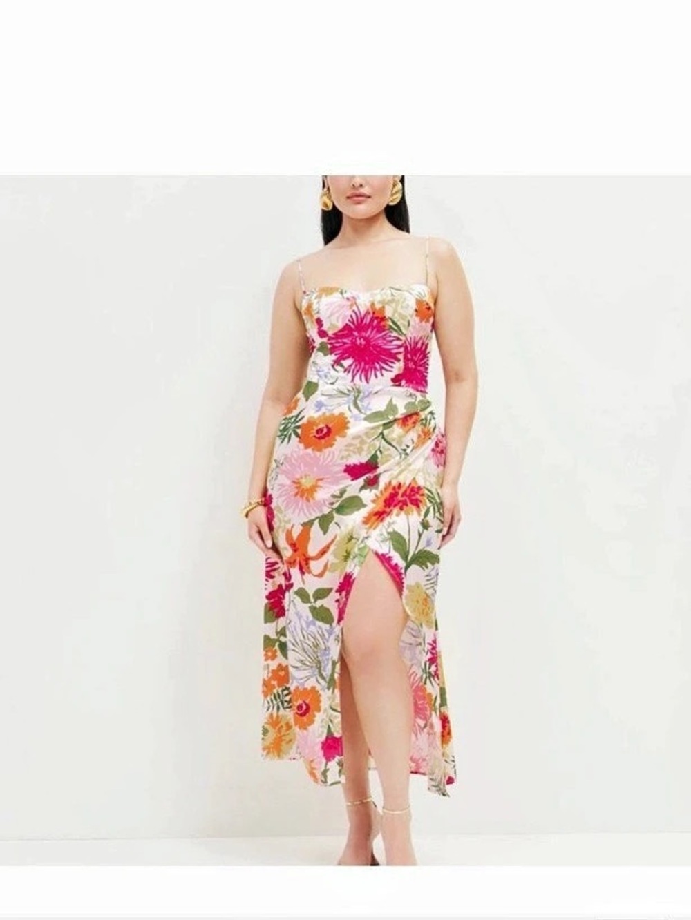 Reformation Marguerite Silk Dress Floral Midi Dress in White & Pink Size 4 NWT